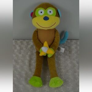 Alex Monkey Plush Stuffed Animal Toy Holding Banana Blue Green Yellow 20" Long